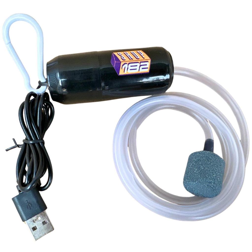 Bomba Ar Oxigênador Portátil Usb Pesca Aquário Ou Transporte De Iscas Peixes Camarão Lambari Tuvira