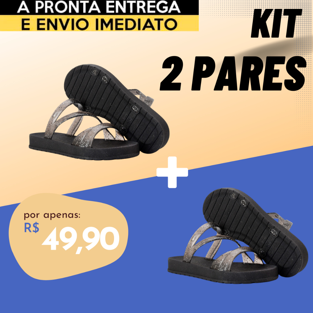Kit 2 Pares Sandalia Papete Feminina Brilho Leve Macia Confortável Envio Imediato Promoção 941 em Oferta na Shopee