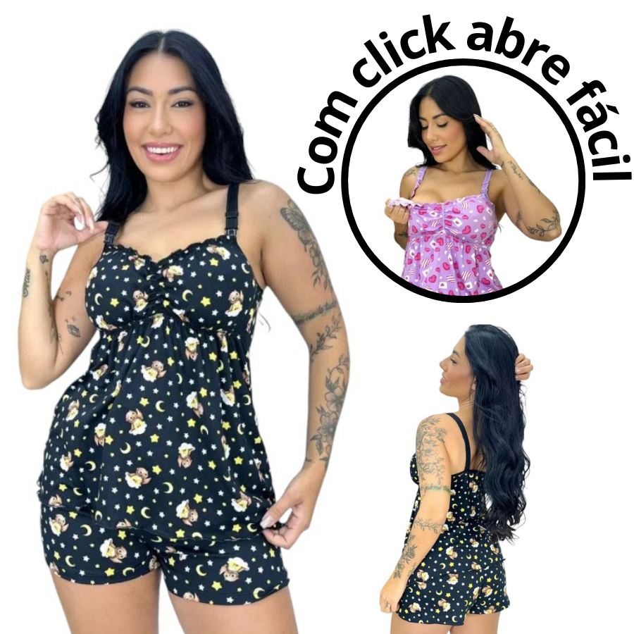 Baby Doll Amamentação Gestante pós parto Click Abre Fácil em Oferta na Shopee