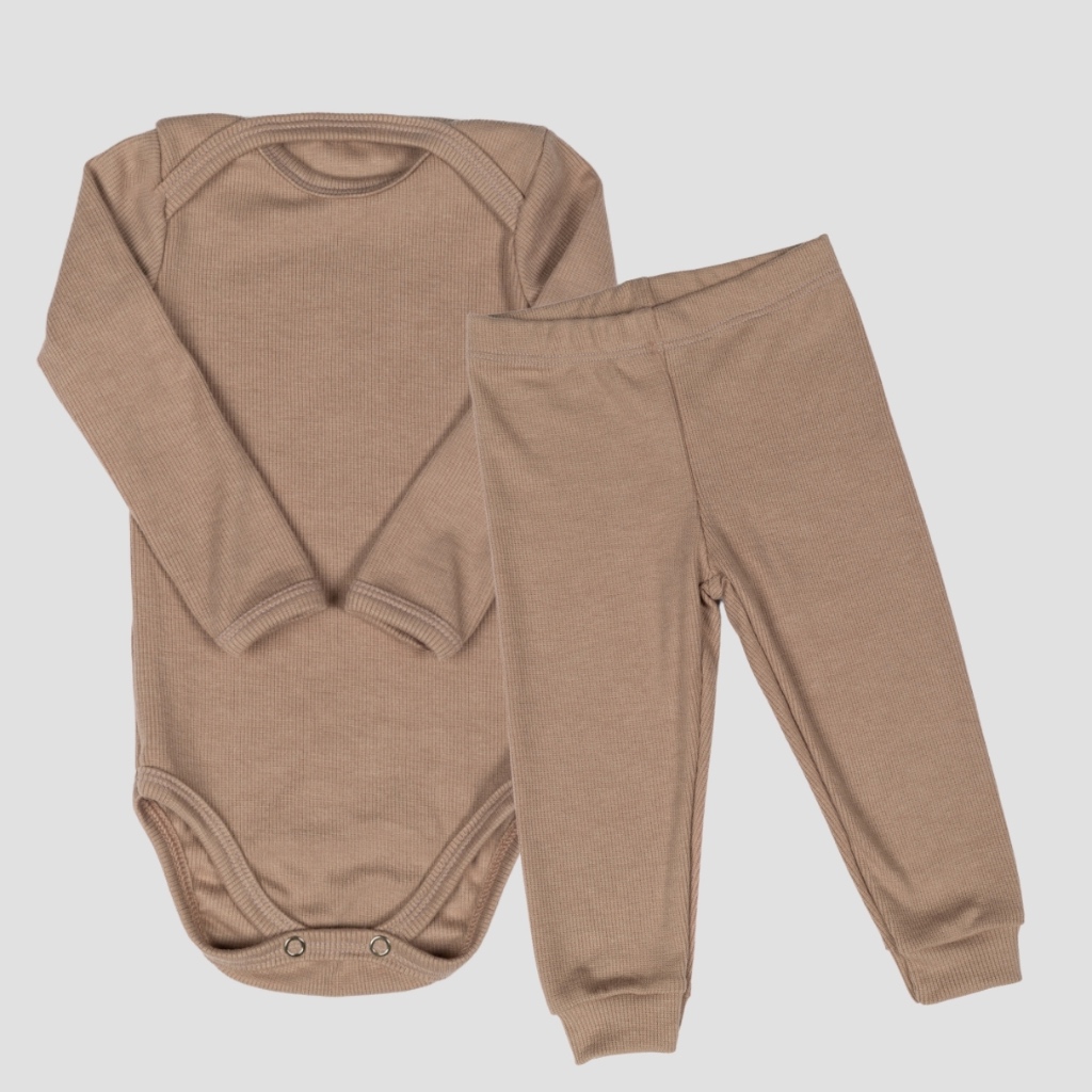Conjunto bebê canelado body manga longa e calça ribana super macia malha premium 24003-A em Oferta na Shopee