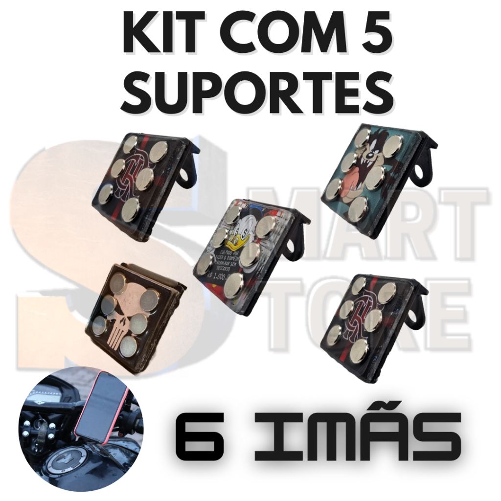 KIT 5 Suportes de Celular para Moto com 6 Imãs em Oferta na Shopee