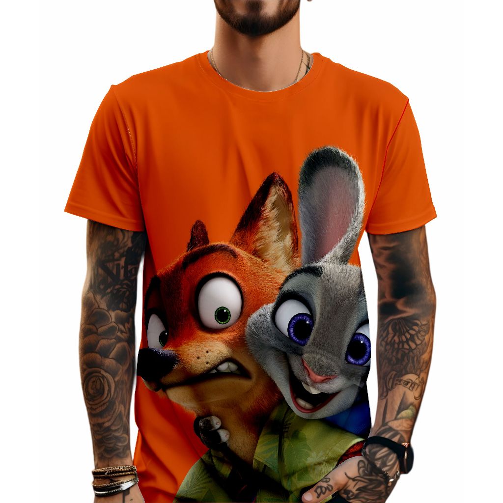 Camiseta Zootopia Poliéster Estampa total Manga curta em Oferta na Shopee