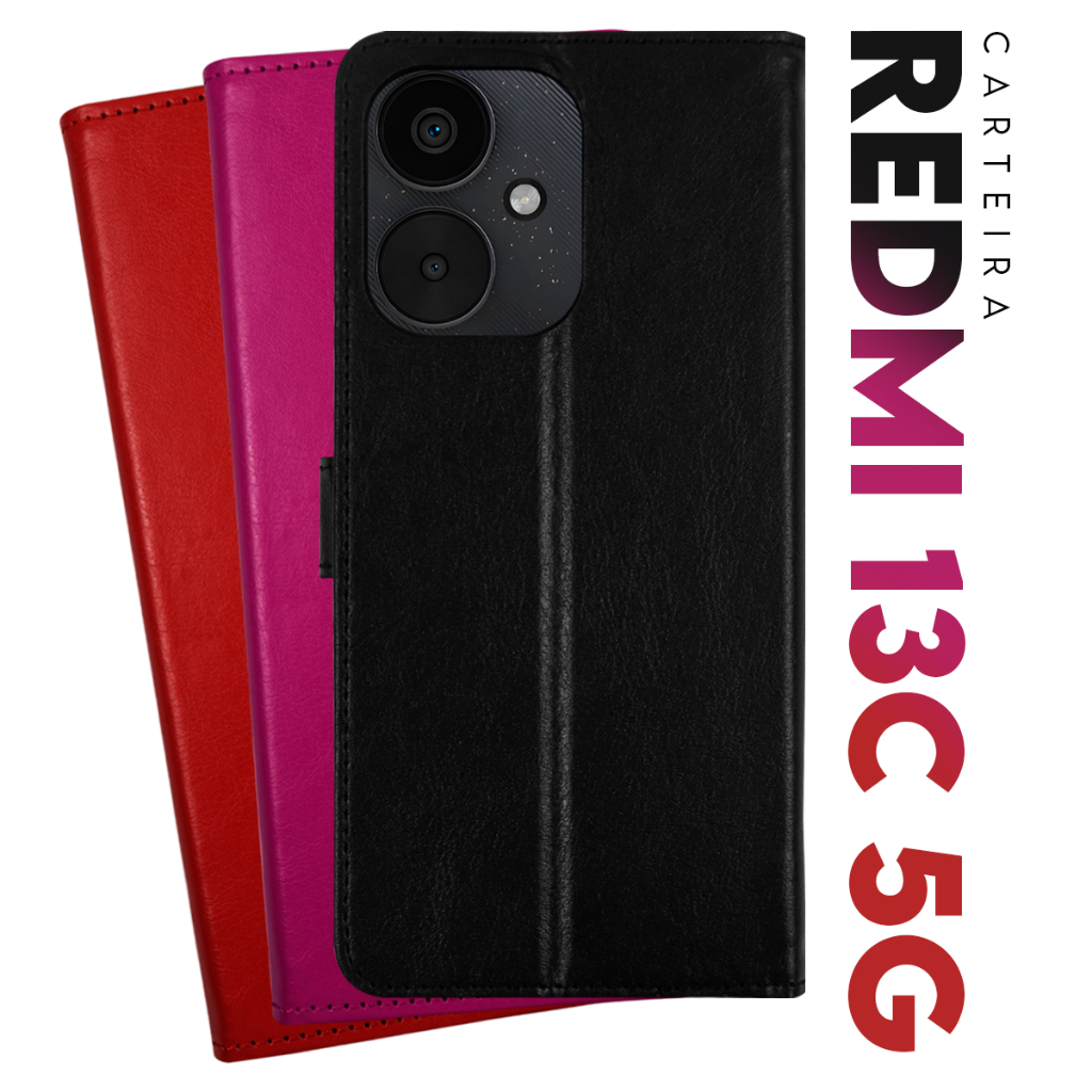 Capa Case Capinha Carteira Flip Cover Couro Sintético PRETA Para Xiaomi Redmi 13C 5G - Poco M6 5G tela 6.74 Cell in Power25 em Oferta na Shopee