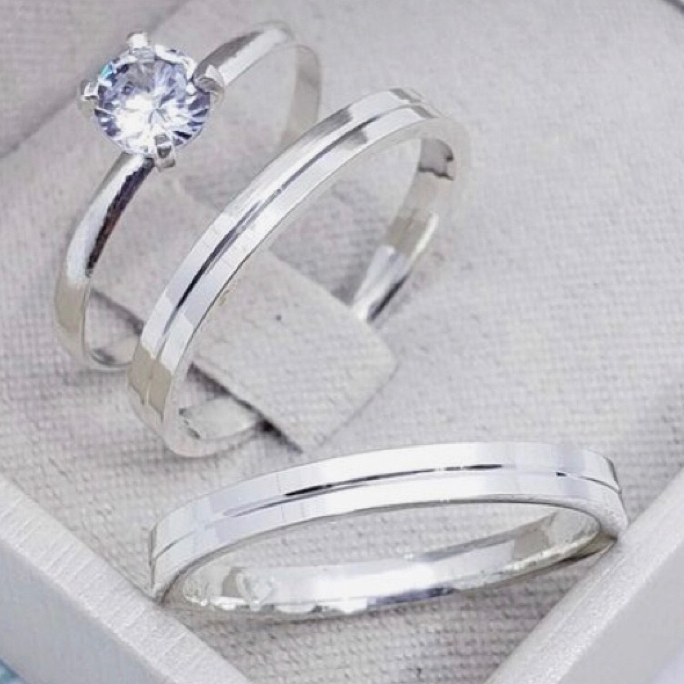 Par de Alianças Namoro 2mm com Gravação Prata 925 Original + Anel Solitário Noivado Compromisso