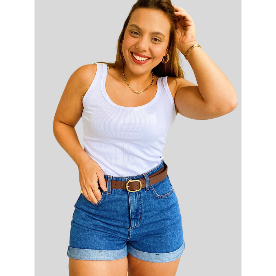 Regatinha Canelada Branca Basica Blusa Regata Feminina Moda