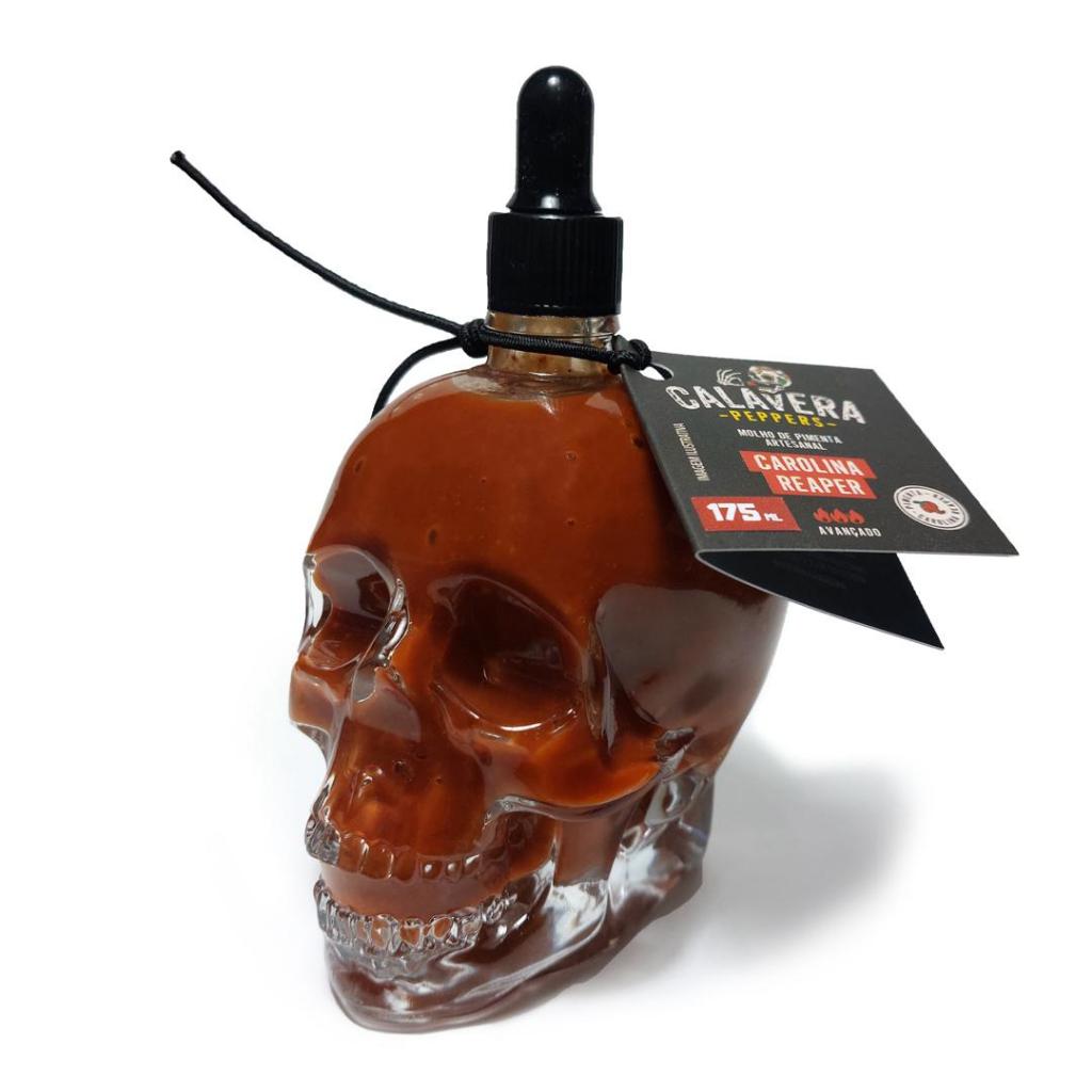 Caveira de vidro com pimenta Carolina Reaper 170ml - Calavera Peppers