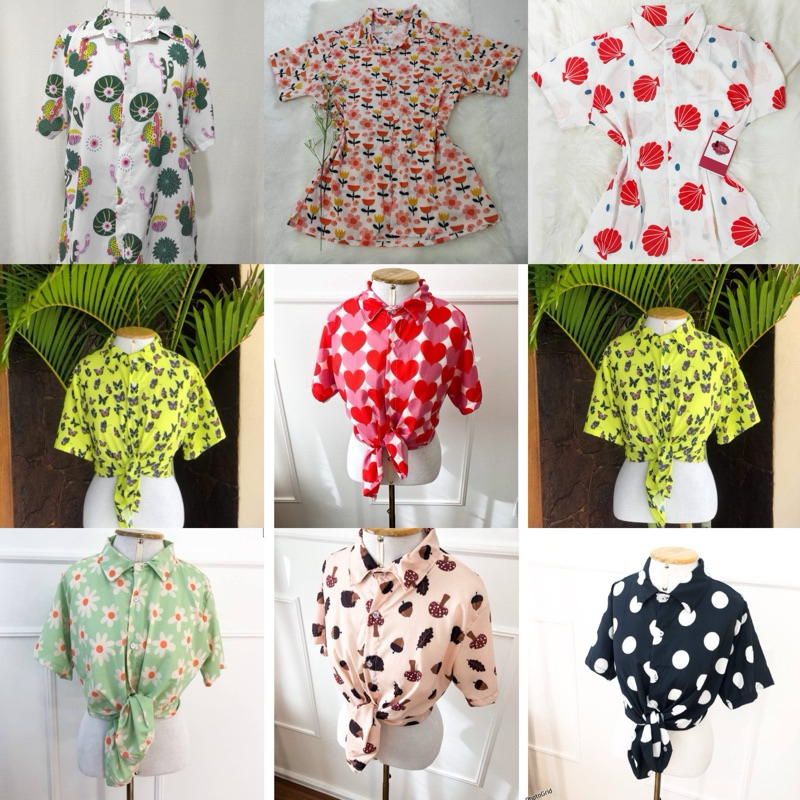Camisaria camisa social botões concha, Flamingos, flores, picolé tamanho único estampas diversas