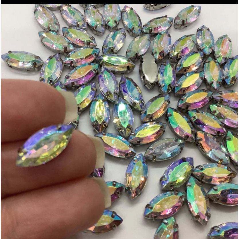 Chaton Navete Engrampado - 7×15mm - 50 Unidades - Base Prata - Para Costura Brilho Qualidade em Oferta na Shopee