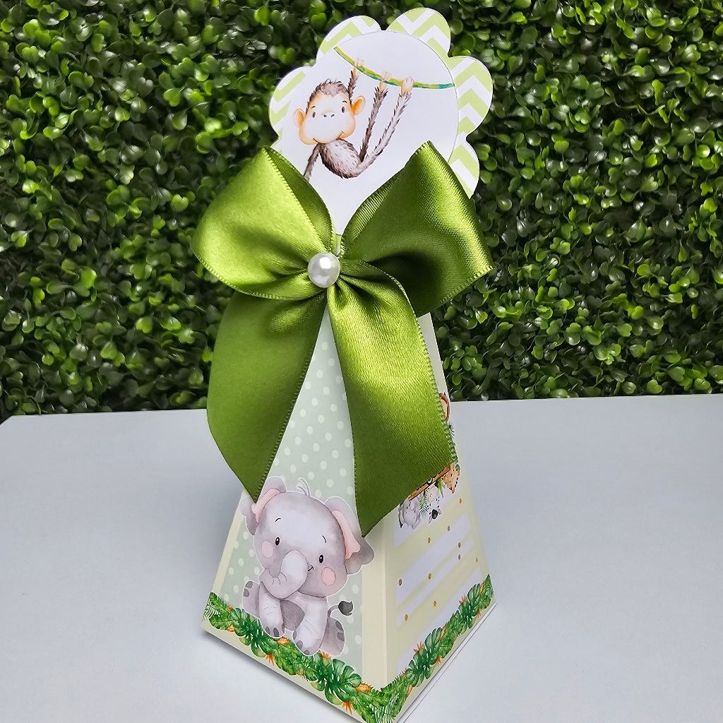 Caixa Cone Pirâmide SAFARI MENINO VERDE - Personalizados - Festa infantil - Aniversário - Lembrancinha