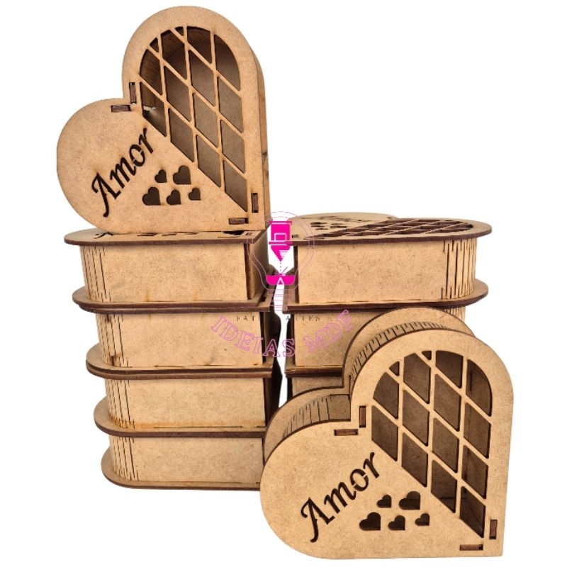 10 Caixa Coração para bombom MDF Lembrancinhas presente em Oferta na Shopee