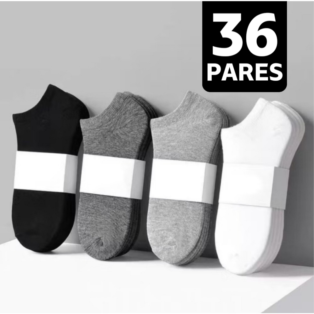 Kit 36 Pares Meia Soquete Sortida Branca Preta Cano Curto Unissex Invisível