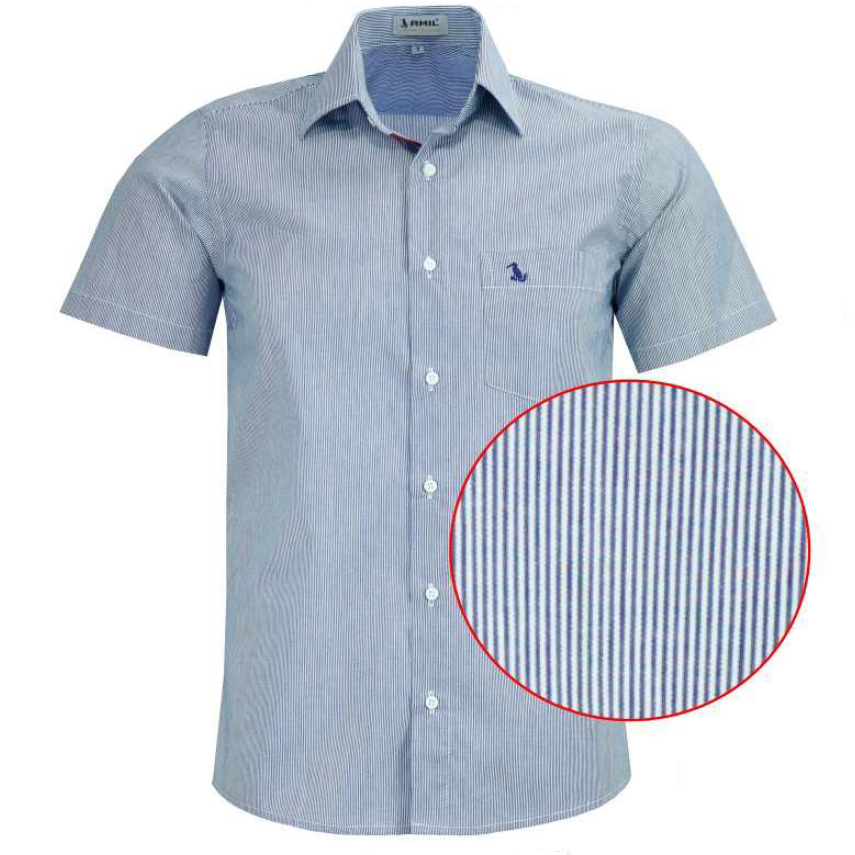 Camisa Social Amil Comfort Listrada com Bolso Cronos Manga curta Lançamento Luxo Frete Grátis