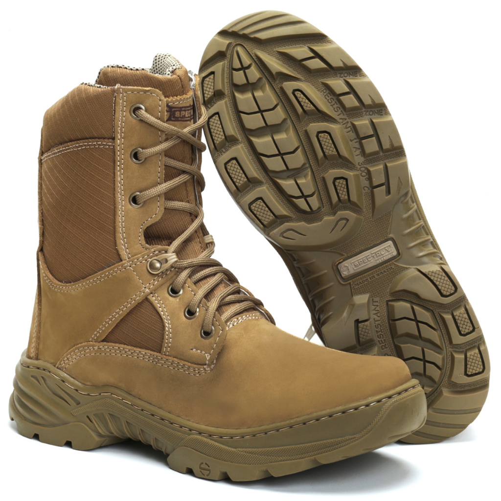 Bota Coturno Militar em couro tático resistente solado costurado super leve elite trilha