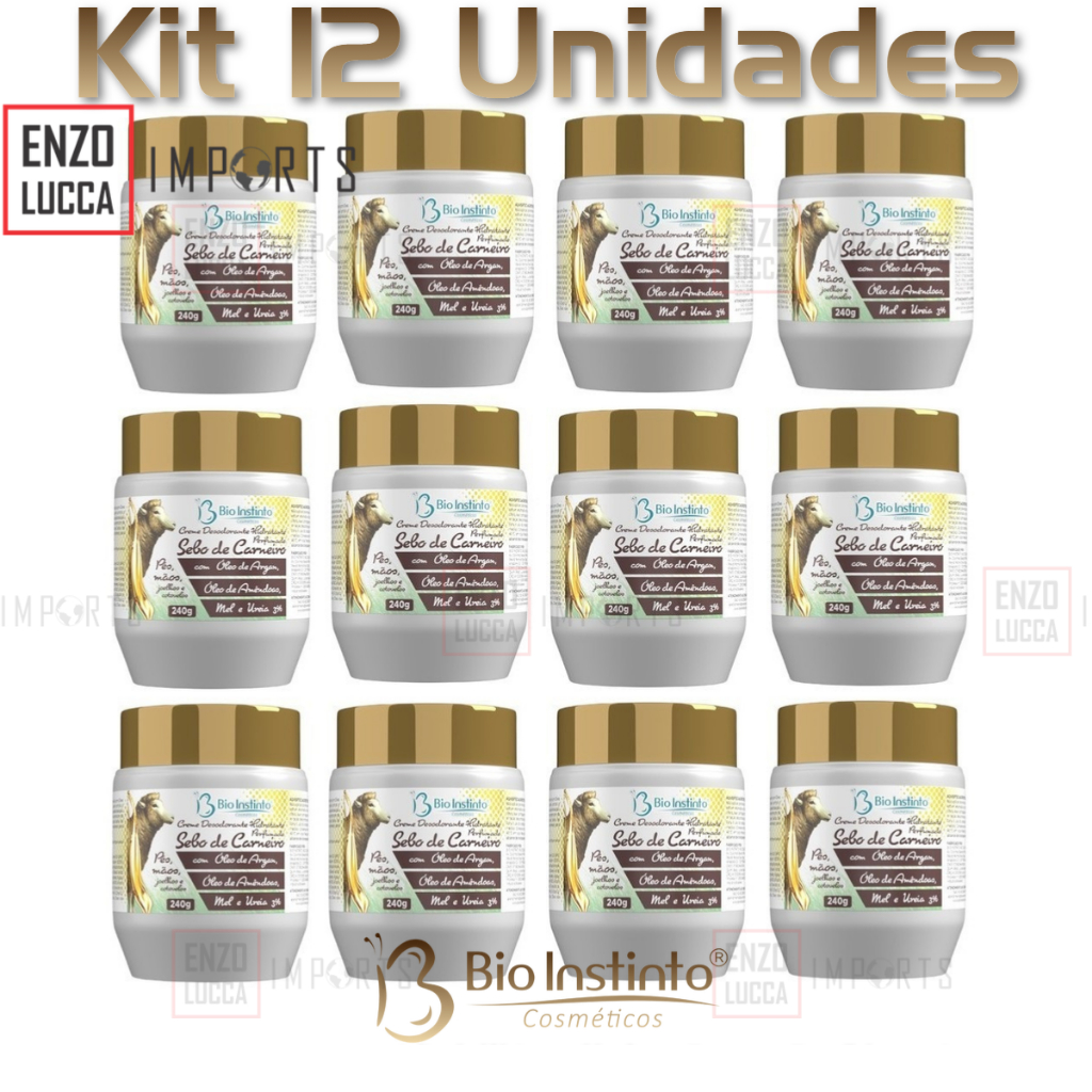 Caixa  12 Unid CREME DESD. HIDRATANTE PERFUMADO SEBO DE CARNEIRO COM ÓLEO DE ARGAN 240g Bio Instinto