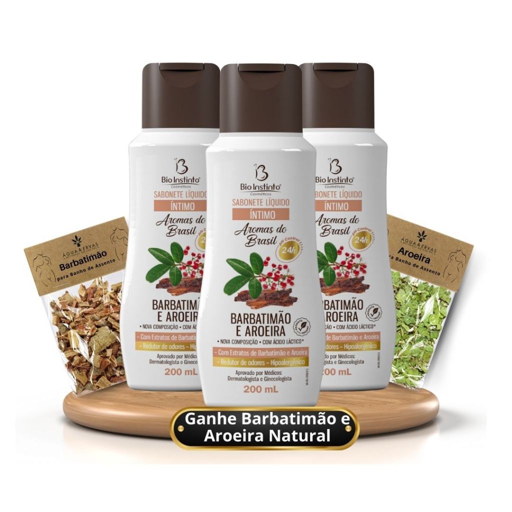 3 Sabonet Feminino Liquido Intimo Barbatimão-Aroeira Protege- Ganhe de Brinde um pacote de barbatimão e aroeira para banho de assento