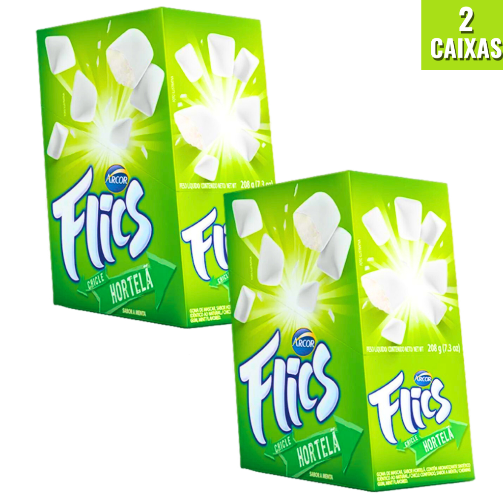 Kit 2 Caixas de Chiclete Flics Sabor Hortelã Caixa Com 12 Cartelas Cada Caixa Arcor