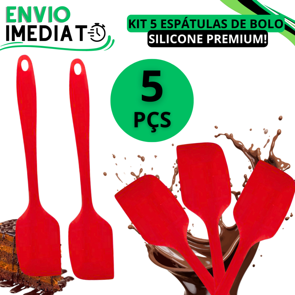 Kit 5 Espátulas de Silicone Profissional Cabo Silicone Ant-Riscos Alta Qualidade Para Confeitarias Bolos Coberturas Para Casa e Cozinhas Doceira Silicone Linha Top 1