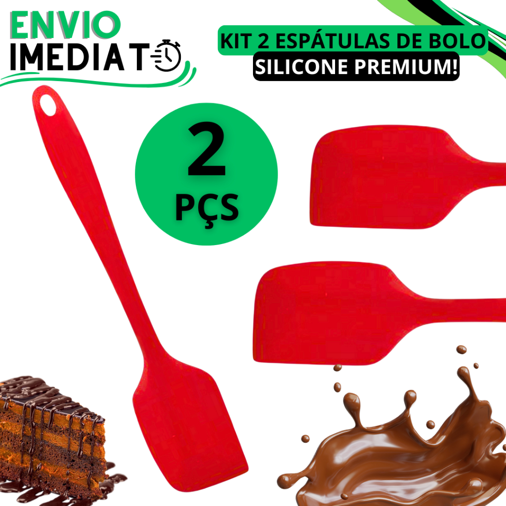 Kit 2 Espátulas de Silicone Profissional Cabo Silicone Ant-Riscos Alta Qualidade Para Confeitarias Bolos Coberturas Para Casa e Cozinhas Doceira Silicone Linha Top 1