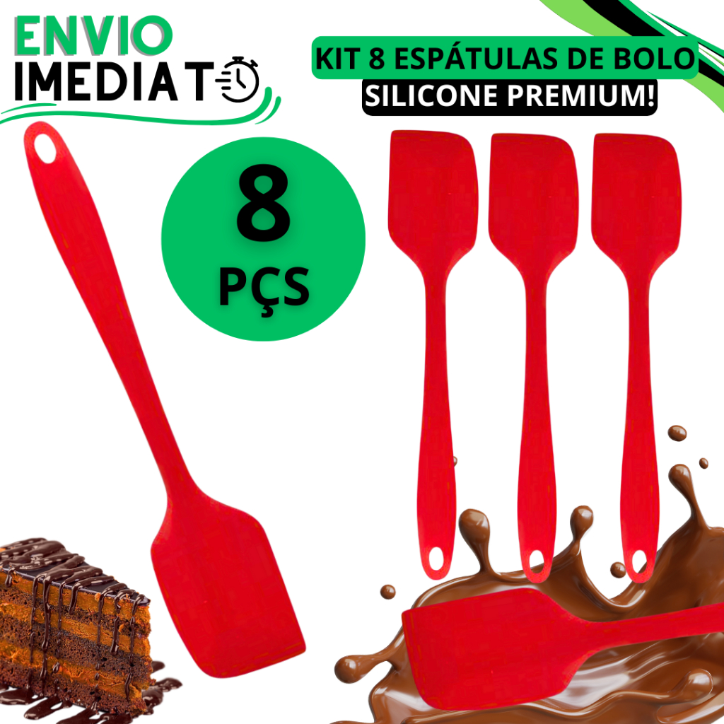 Kit 8 Espátulas de Silicone Profissional Cabo Silicone Ant-Riscos Alta Qualidade Para Confeitarias Bolos Coberturas Para Casa e Cozinhas Doceira Silicone Linha Top 1
