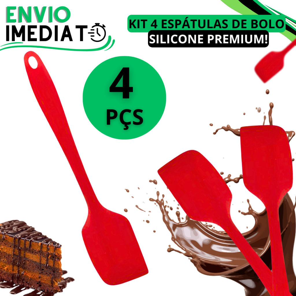 Kit 4 Espátulas de Silicone Profissional Cabo Silicone Ant-Riscos Alta Qualidade Para Confeitarias Bolos Coberturas Para Casa e Cozinhas Doceira Silicone Linha Top 1