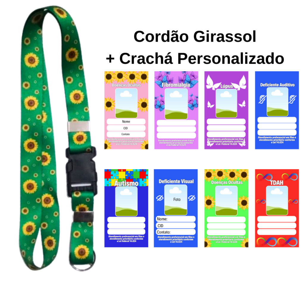 Kit Crachá identificação Cid + Cordão Girassol em Oferta na Shopee