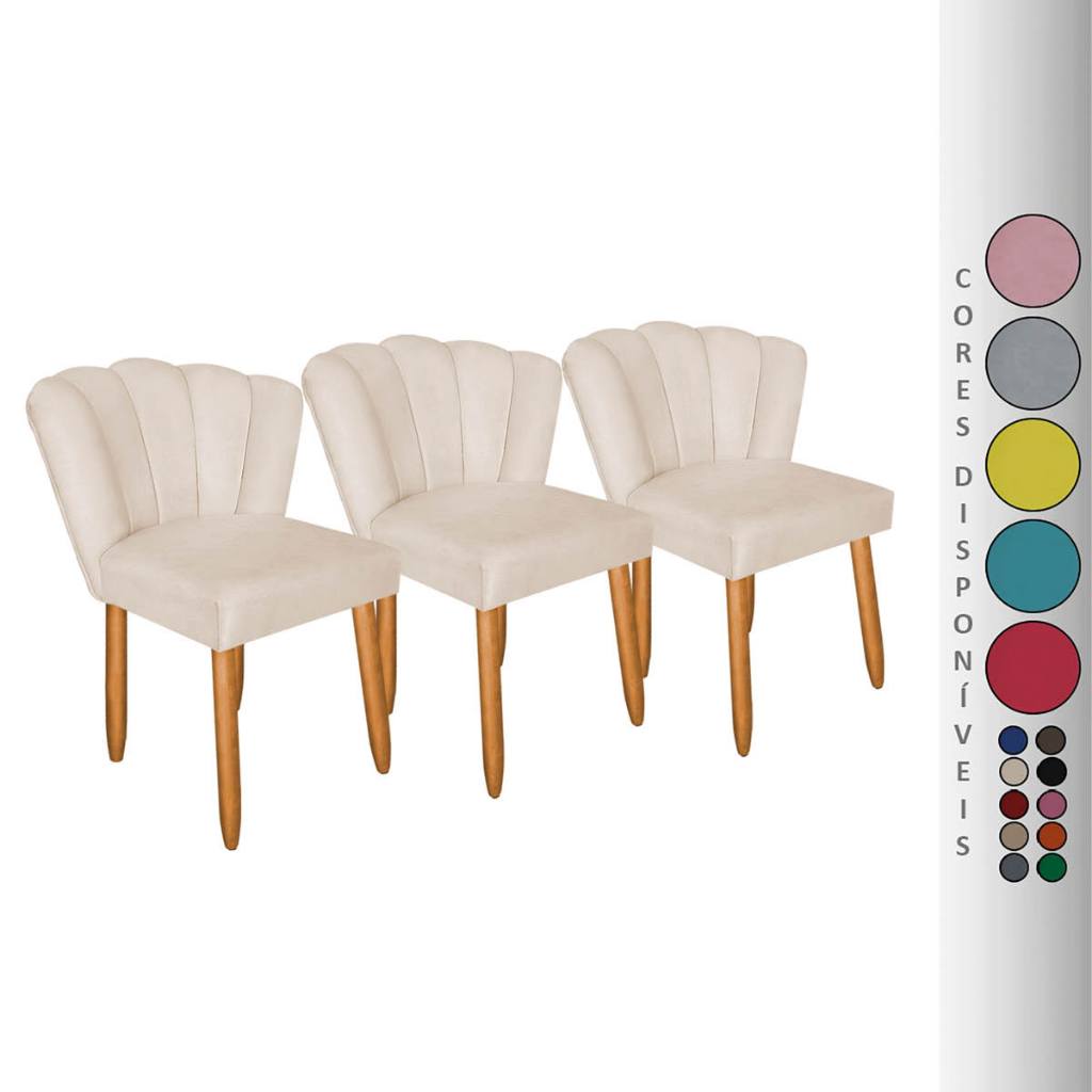 Kit 03 Poltronas Cadeira para Sala Decorativa Pétala Pés Palito de 35 cm Suede Aninha Deco...