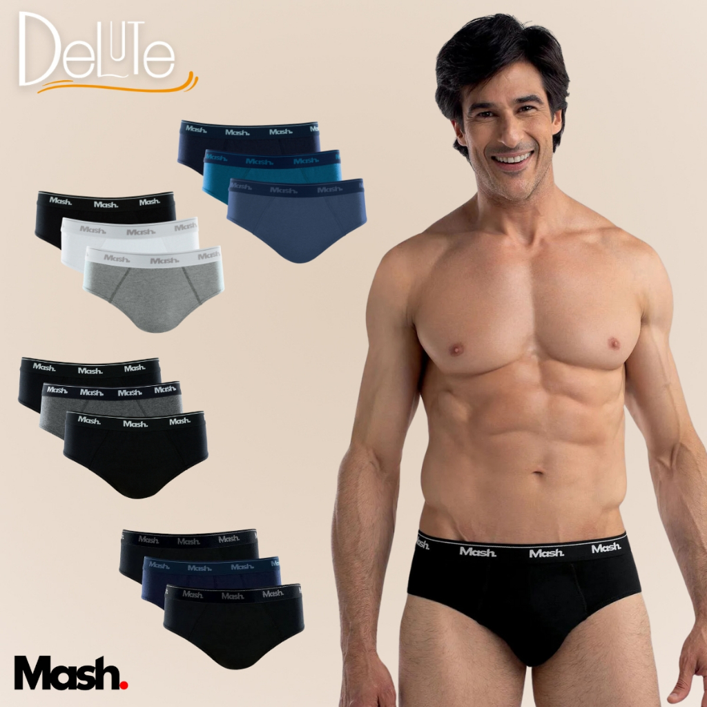 Kit Com 3 Cuecas Mash Slip Modelo Basico Masculino Tradicional Em Algodao Cotton Super Confortavel