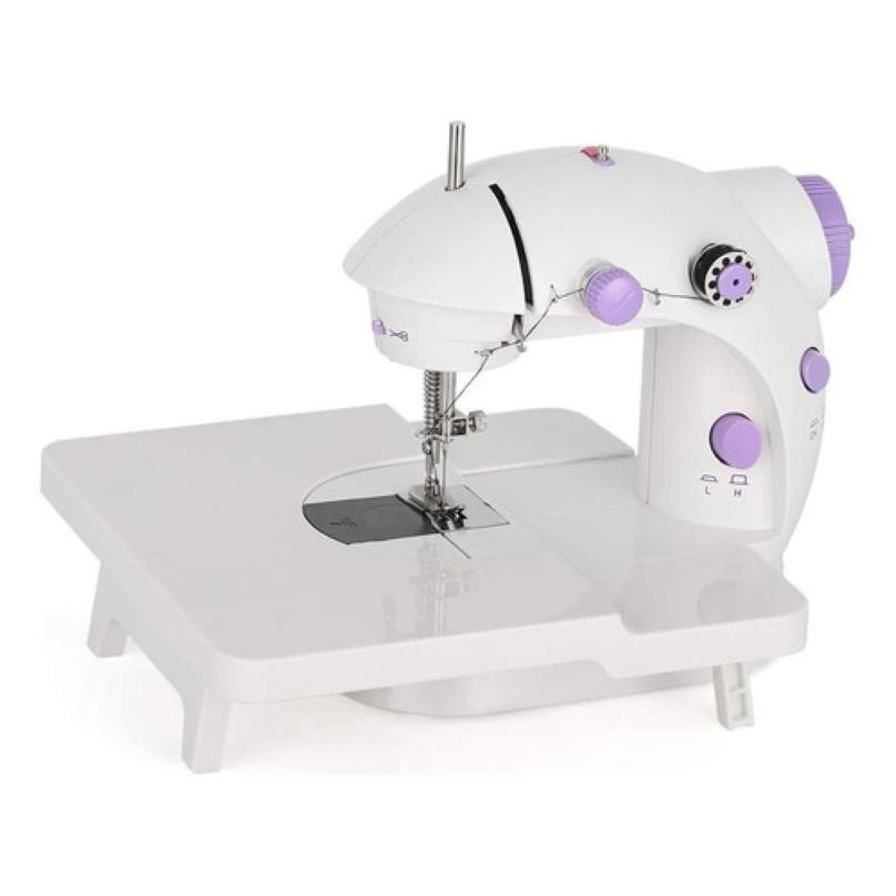Mini Máquina de Costura LANMAX LMD-202 Branca - Portátil, Bivolt com Mesa Extensora e Pedal