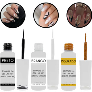 Kit 3 Esmaltes Em Gel Ponta Fina Preto Dourado Branco Manicure Nail Art Desenho Decoração em Oferta na Shopee