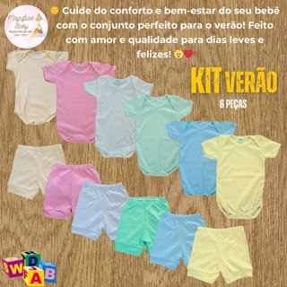 Kit 6 peças Conjunto Bebê Body Manga Curta Canelado e Shorts Roupa de Bebê Conjunto Bebe Verão em Oferta na Shopee