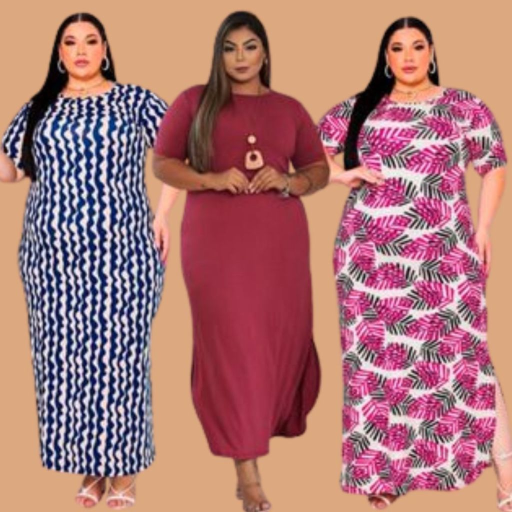 Kit 3 Vestidos Longos GG G1 Evangélico Lindo Curve veste do 42 ao 48