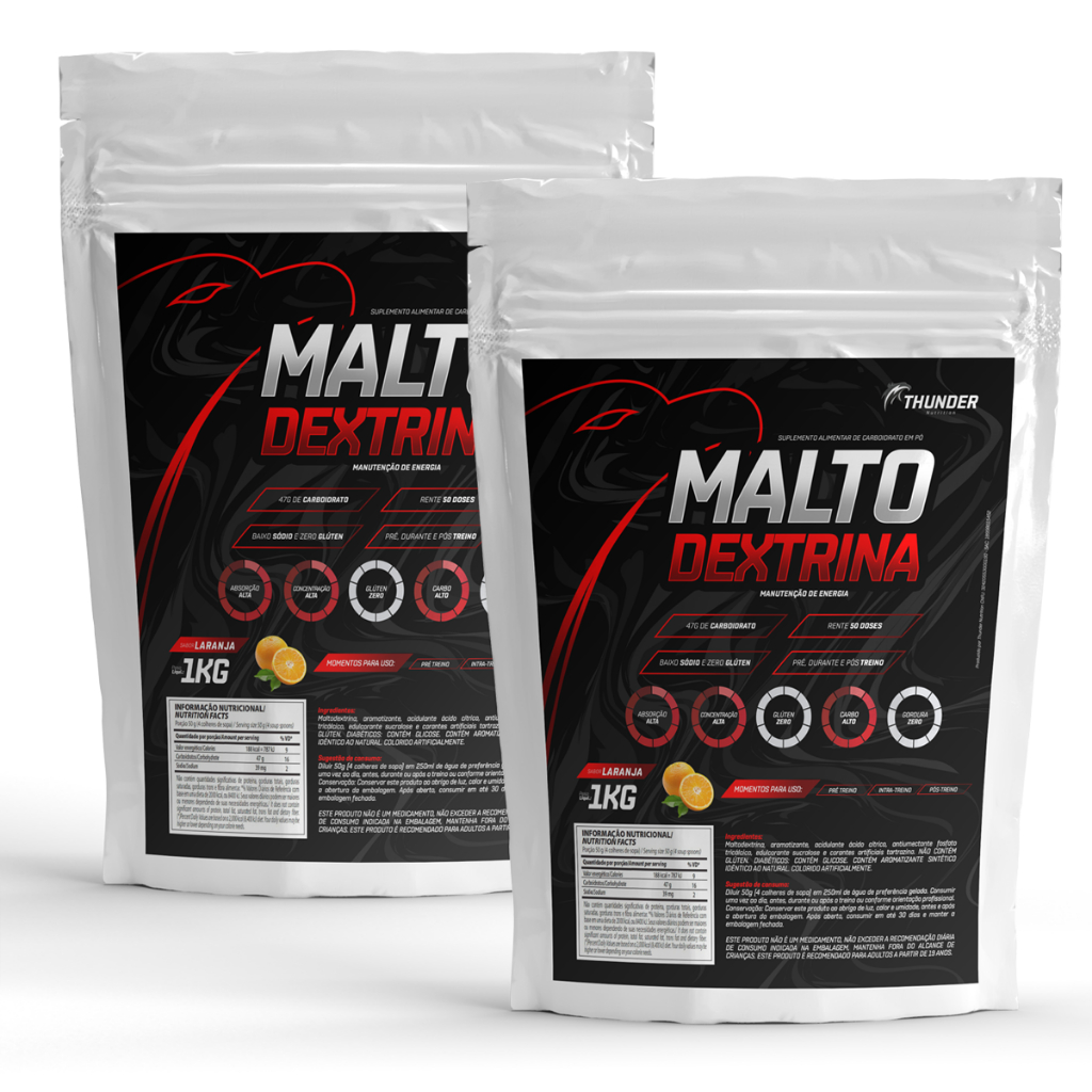 2x Maltodextrina 1kg Thunder Nutrition Rende 50 doses - Malto Dextrin com sabor