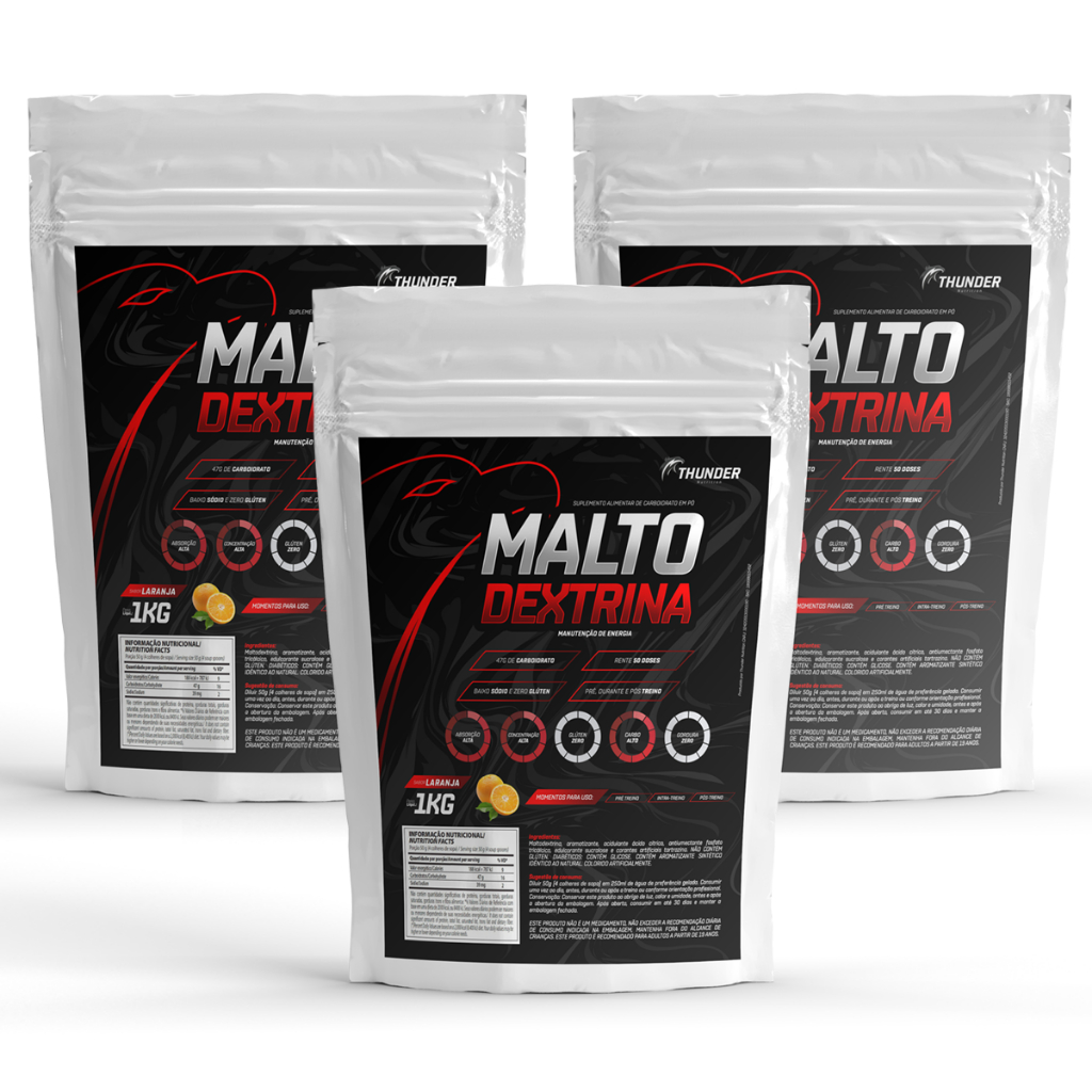 3x Maltodextrina 1kg Thunder Nutrition Rende 50 doses - Malto Dextrin com sabor