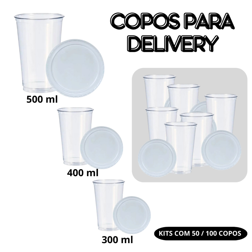 Copos Descartáveis Para Delivery - Kit Com 50/100 Und. 300ml 400ml 500ml em Oferta na Shopee