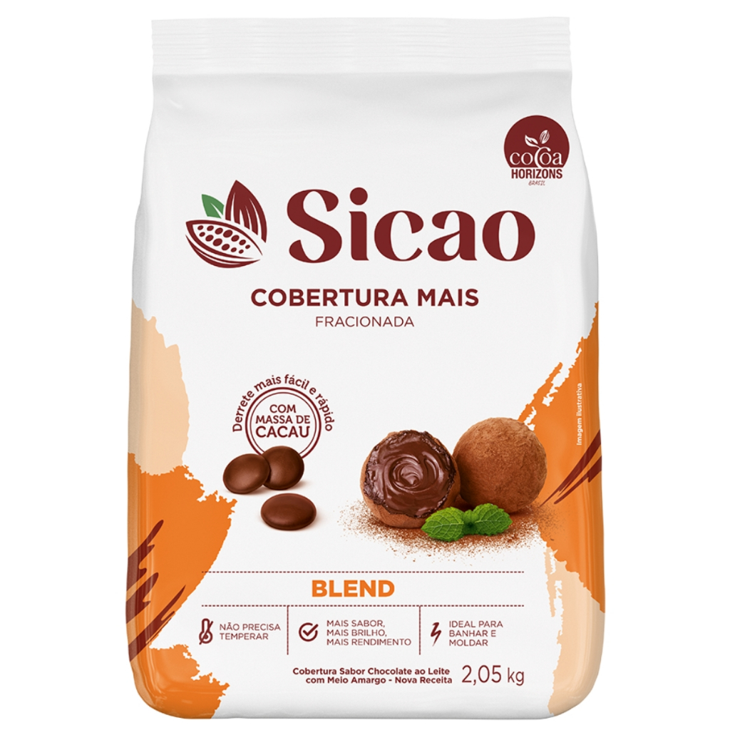 Cobertura Mais Chocolate Blend em Gotas 2,05kg Sicao Para Trufa e Ovo de Páscoa
