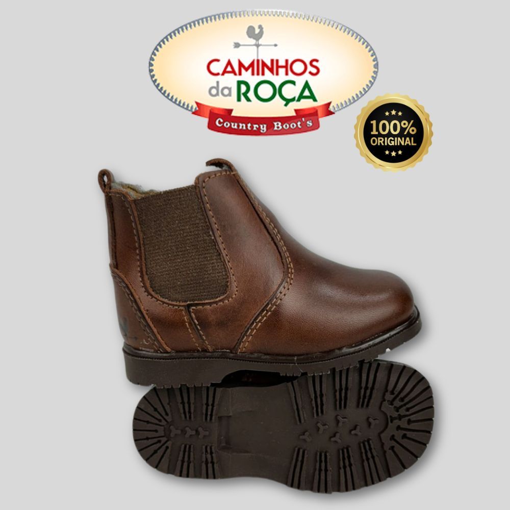 Botina Infantil Caminhos Da Roça Bico Quadrado Com Zíper Couro Brilhante