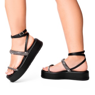 Sandália Feminina Lumiss Strass Brilho Confortável Flatform Fivela Preto em Oferta na Shopee
