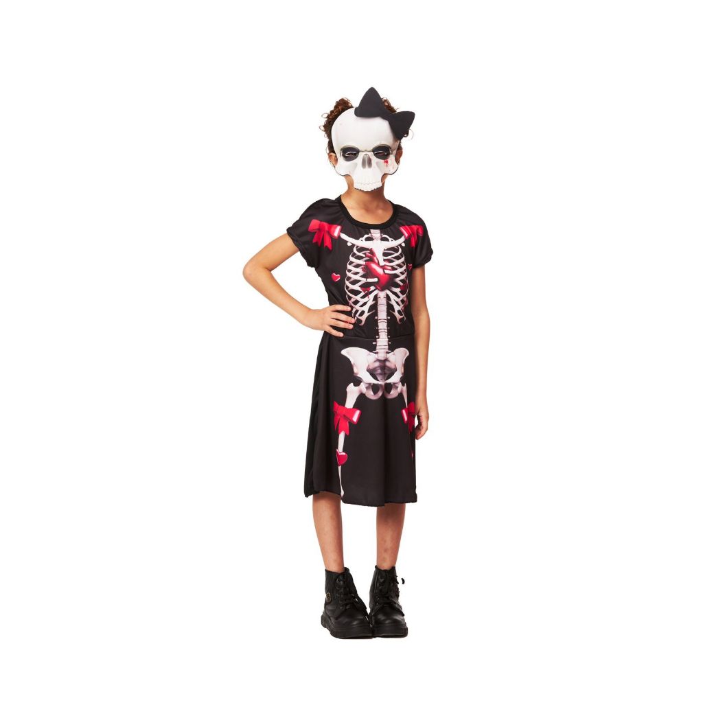 Fantasia Halloween Infantil Vestido Redskull Com Máscara de Caveira