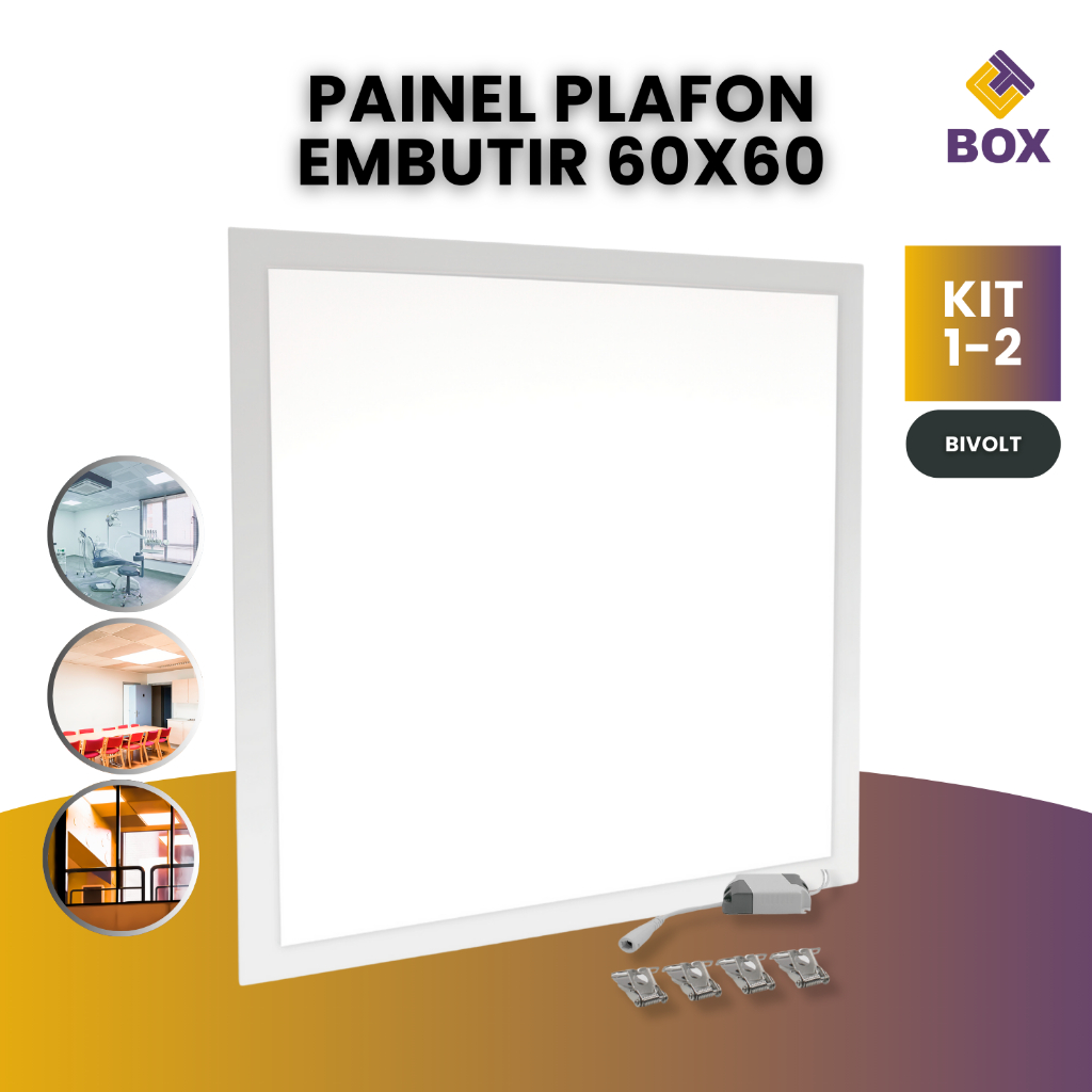 Plafon Embutir Quadrado 60x60 Painel Led Slim 50w Branco Frio Neutro ou Quente Unitário Kit 2