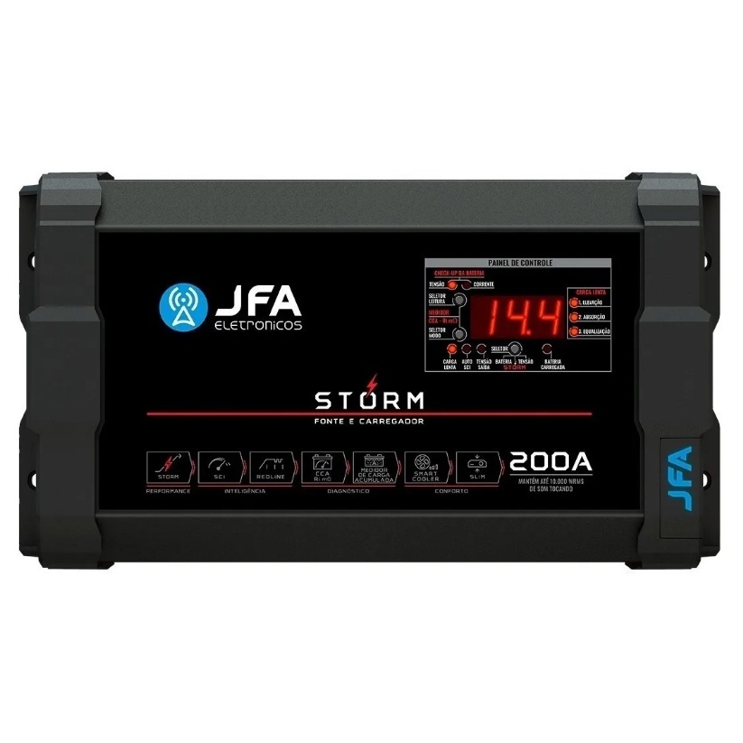 Fonte Automotiva JFA Storm Plus 200A Bivolt 12V-15V Com Voltímetro