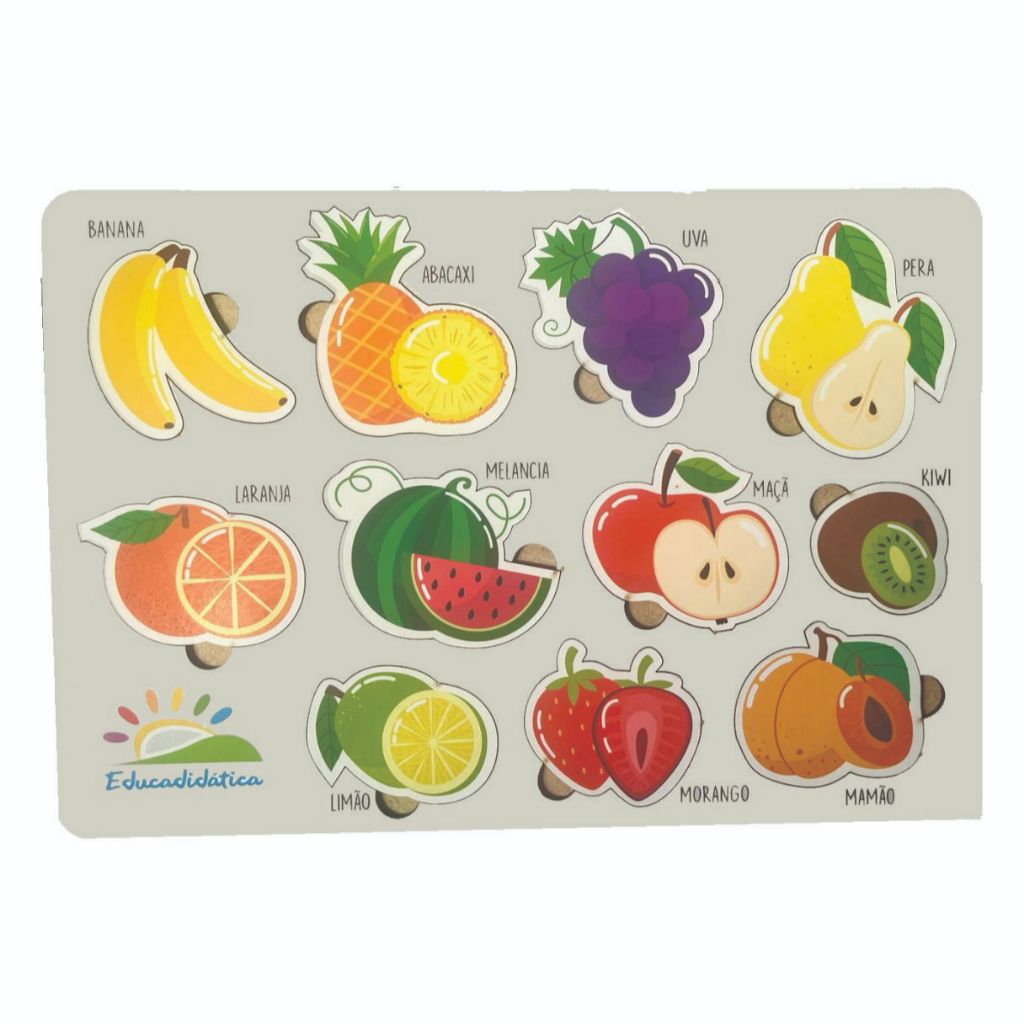 Frutinhas Brinquedo Encaixe Frutas Madeira Quebra Cabeça Educativo Pedagógico