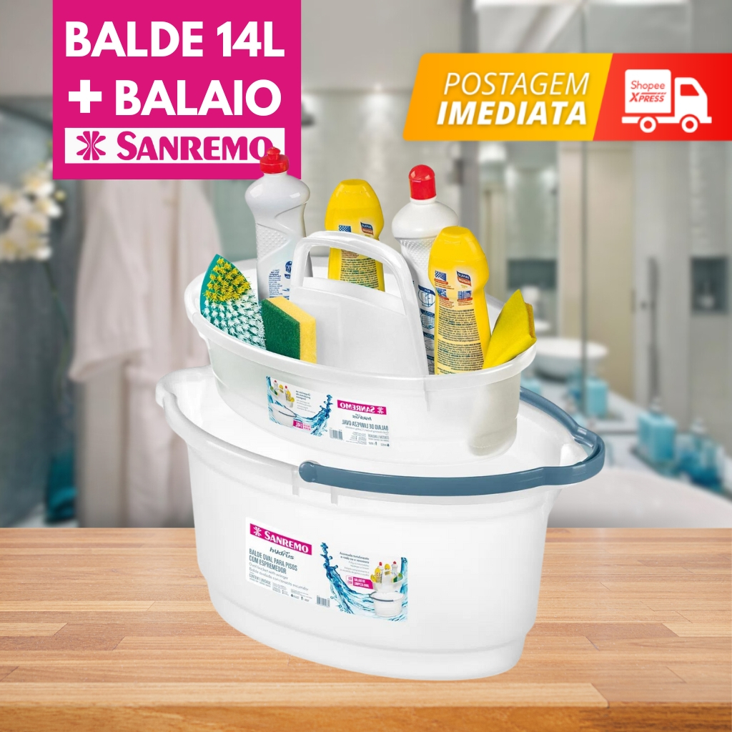 Kit Limpeza Balde com Alça e Balaio para Produtos Empilhável Super Prático em Oferta na Shopee
