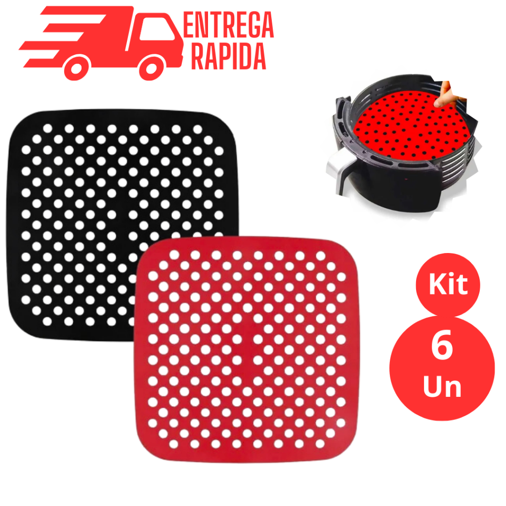 JOGO 6 TAPETE SILICONE AIR FRYER ANTIADERENTE DESCANSO DE PANELA SILICONE COZINHA
