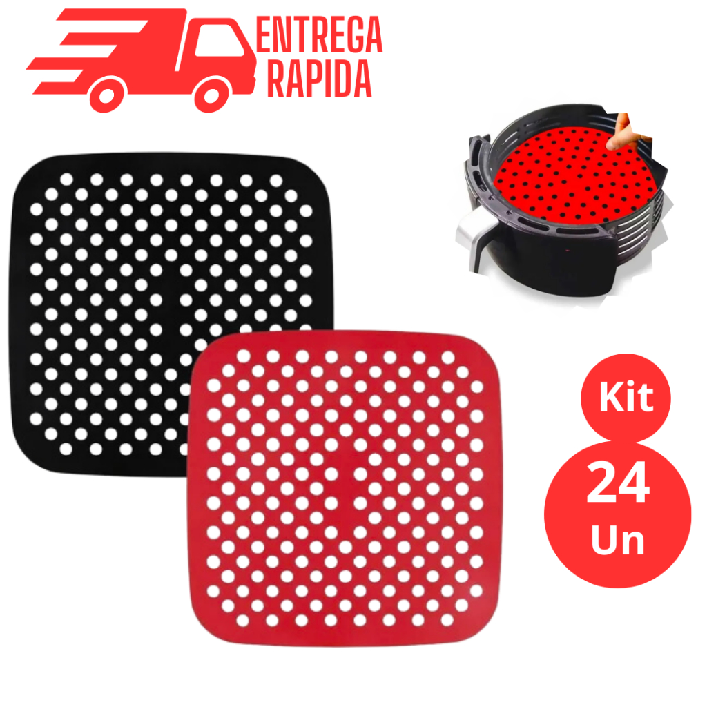 JOGO 24 TAPETE SILICONE AIR FRYER ANTIADERENTE DESCANSO DE PANELA SILICONE COZINHA