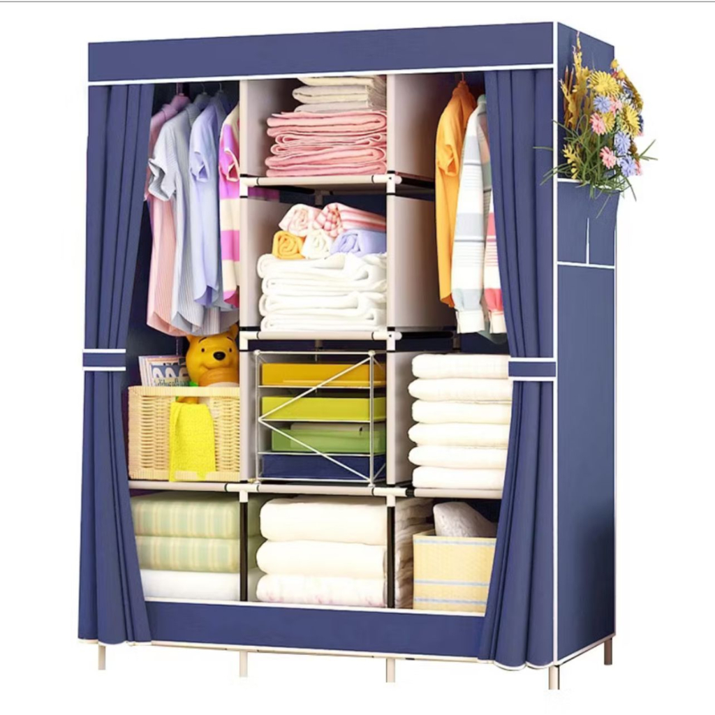 Guarda Roupa Dobrável Organizador De Roupas Portátil com Ziper Armário de Roupa Multifuncional azul