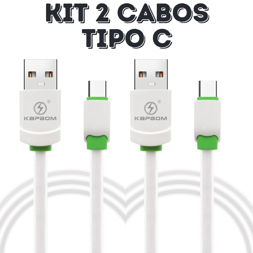 Cabo Carregador Turbo Rápido Reforçado Flat V8 / Tipo C / iPhone