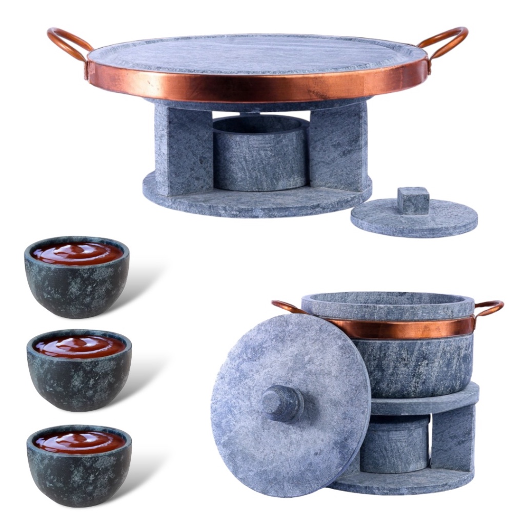 Kit 2 Fondue 1 De Carne 27 Cm E Outro De Queijo 500 Ml C/ 3  Ramekins Molheira