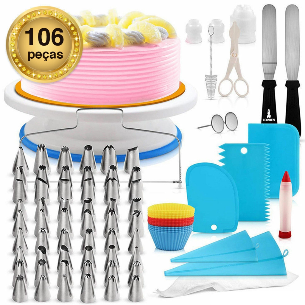 Kit Completo para Confeitaria Lorben com 106 Peças Decoração Bolo Cupcake em Oferta na Shopee