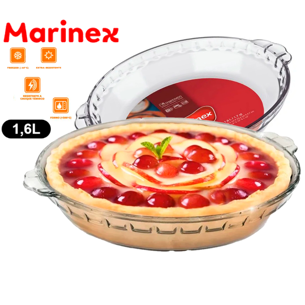Forma Filetada 1,6 Litros Vidro Marinex Travessa tortas Sobremesa Redonda Detalhada Vidro Temperado em Oferta na Shopee