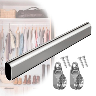 Kit Tubo Cabideiro Oval Oblongo Para Guarda Roupa Cromado Com Suportes em Oferta na Shopee